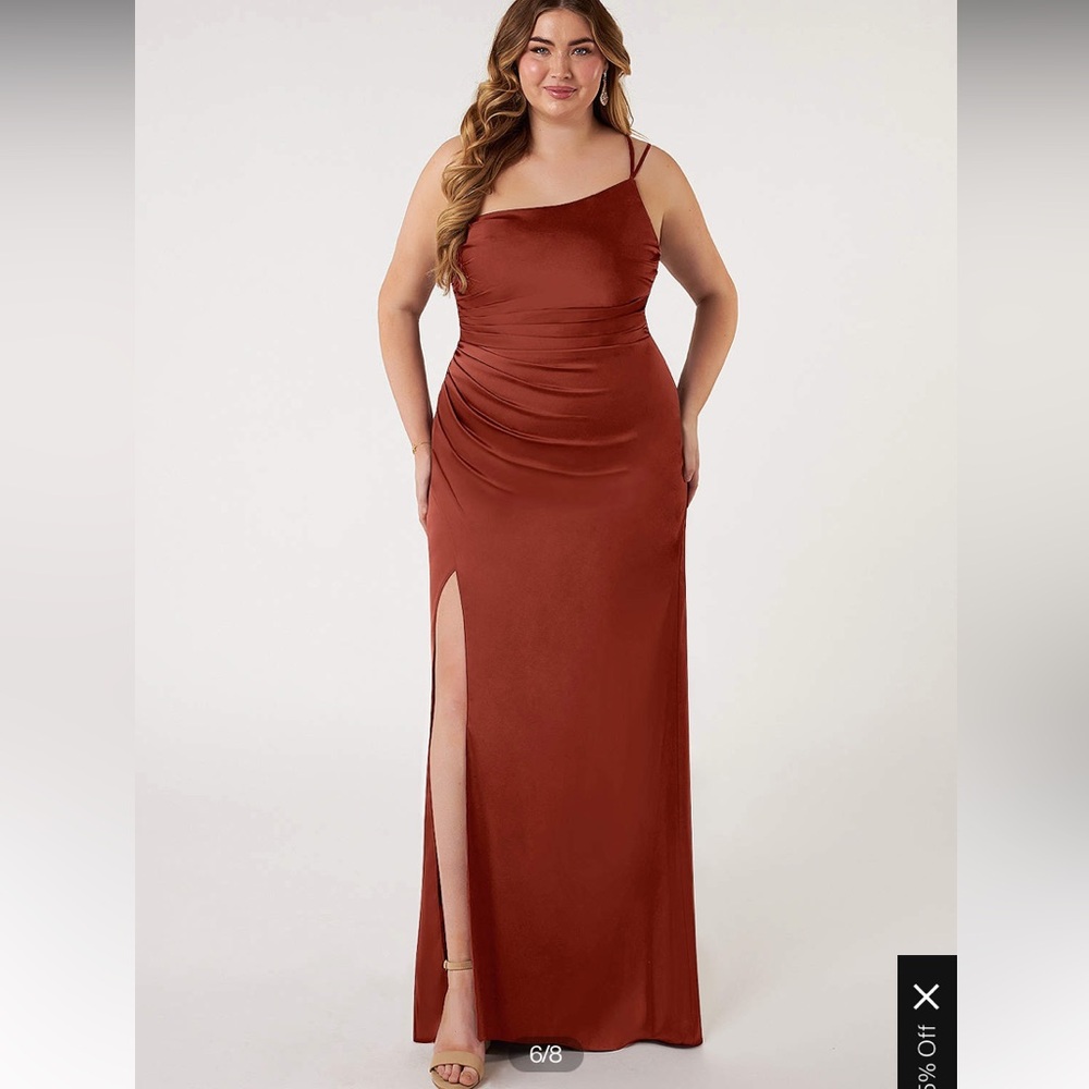 Azazie Rust Red One-Shoulder Satin Prom Dress